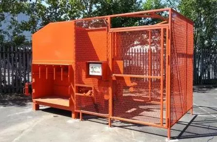 BDL-2500-static-compactor-with-bin-lifter-and-safety-cage-options